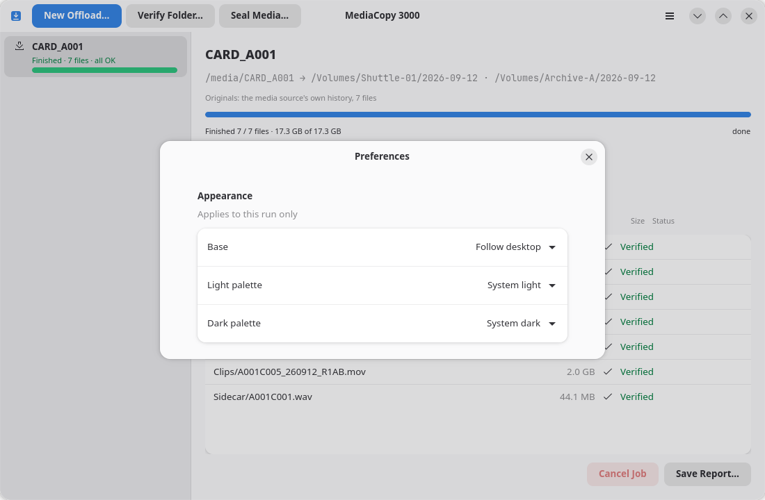 The preferences dialog
